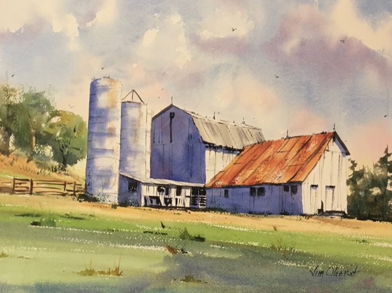 landscape, rural, barn, farm, silo, davis hollow, conesville, coshocton, oberst, watercolor painting